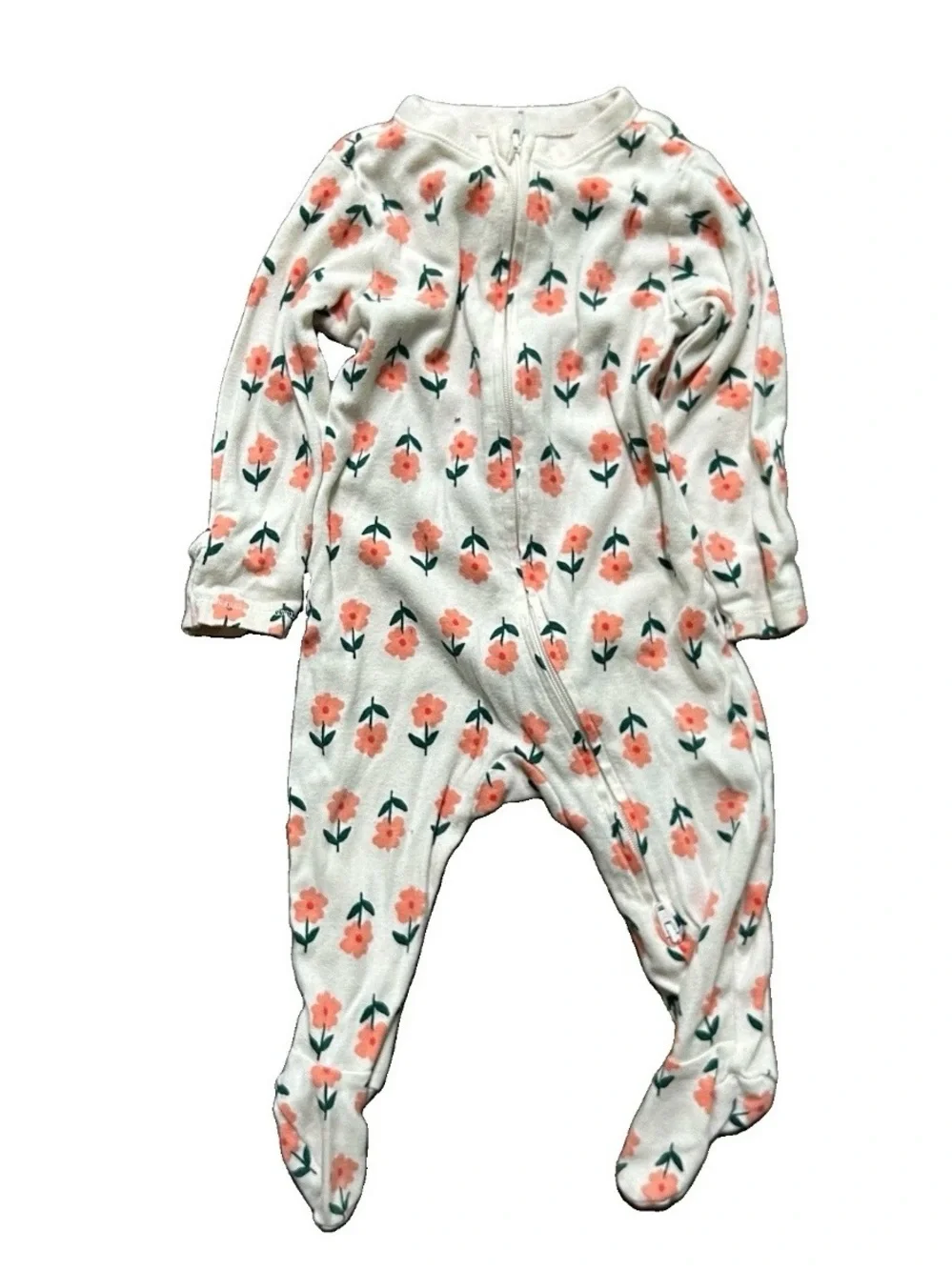 Baby Girl Footie Pajamas Pink Bunnies Flowers Size 6-9 Months